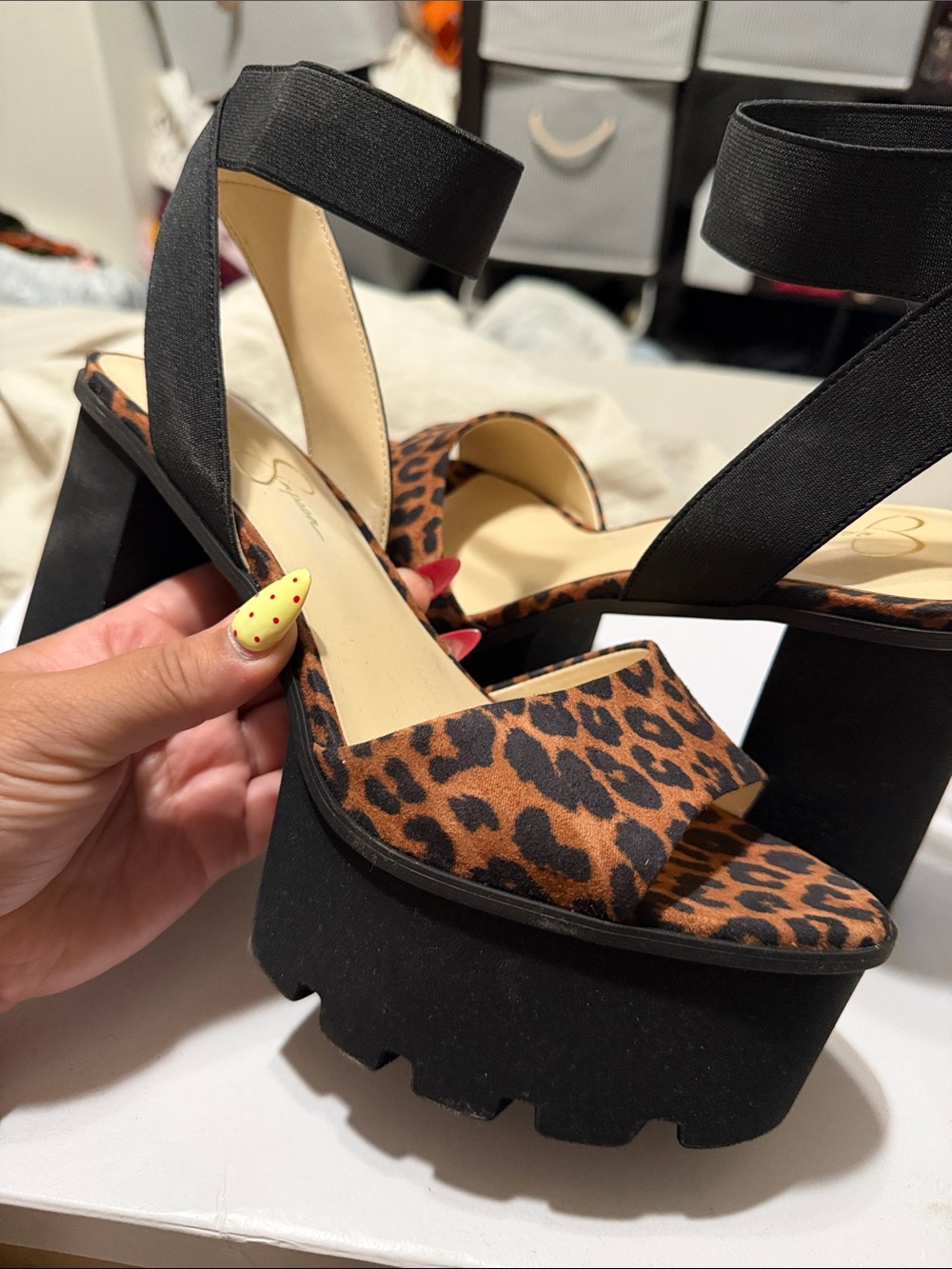 Jessica Simpson Leopard Platform Sandals with Black Straps